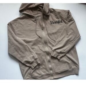 Disney Bambi Forest Friends Zip Up Hoodie Tan Brown Fleece Sweatshirt Womens M